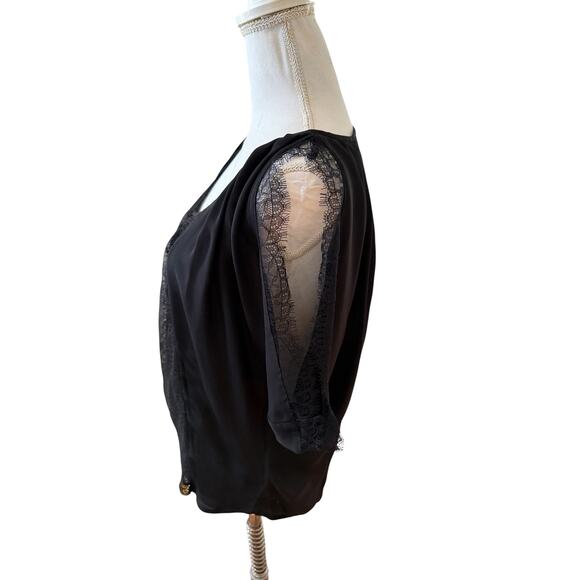 Joie Silk Chiffon Lace Trim Flowy Romantic Sleeveless Top Black XS - Picture 4 of 7